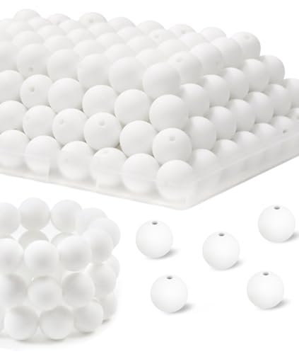UNOZAVER 100 Stück Weiß Silicone Perlen zum Auffädeln, 15mm Silikonperlen Bastelperlen für Armband, Halskette, Schlüsselbund, Schmuck Herstellung, DIY Handwerk (Weiß)