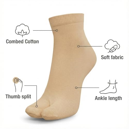 Image of Sockscarving Thumb Socks (Skin Colour /Beige) | Cotton Thumb Socks for Women | Toe Socks for Women with Separate Toe | Thin Skin Colour All Season Socks - Pack of 3