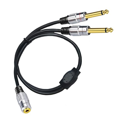 Adaptateur Femelle Jack 3,5mm vers 2x Mâle 6,35mm,Mono Câble Audio Mini 3.5 Stereo Connecteurs,Séparateur TRS vers double 6.35 TS pour...
