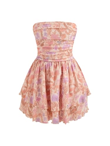 Image of CIDER Women's Summer Cocktail Dress - Tube Ruched Ruffle Mini Dress | Strapless, Country Concert, Western Cowgirl Outfits