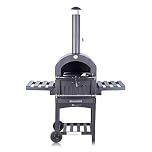 Fire Mountain Wood Fired Pizza Oven & Smoker, Charcoal Pizza Oven for Outdoor Cooking, Includes Pizza Stone & Peel, Reaches 370°C, Portable Garden Pizza Oven, Black