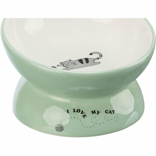 TRIXIE Futterstation aus Keramik, 0,15 l/Ø 13 cm, Salbei/Weiß