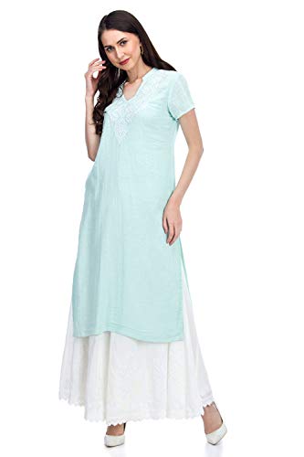 Image of BIBA Womens Mandarin Collar Embroidered Kurta