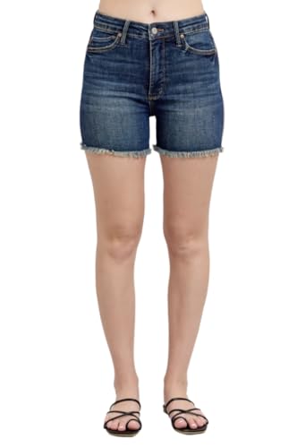 Judy Blue Tummy Control Fray Hem Denim Shorts (US Alpha Large Regular Regular Blue)