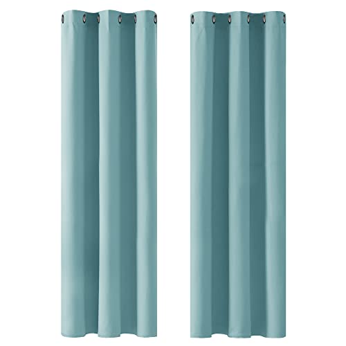 Deconovo Energy Saving Curtains Thermal Insulated Curtains Blackout Curtains Eyelet Curtains for Baby Nursery Sky Blue W42 x L95 Inch One Pair