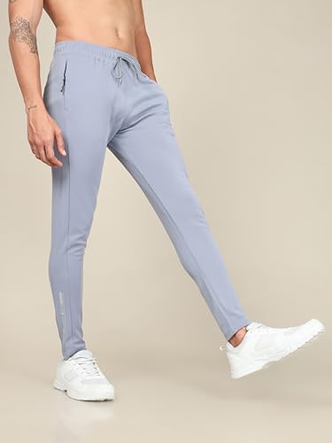 Image of TECHNOSPORT Men's Slim Fit Track Pants with Zip Pockets, ELASTO Plus Quick Dry Stretchable Lightweight Lower for Gym Running Yoga and Sports