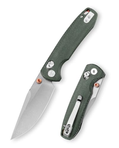 TRIVISA Pocket Knife, 3'' 14C28N Blade Pocket Knife for Men, Folding Pocket Knives with Crossbar Lock, Camping Knife with Green Micarta Handle, Pocket Clip, EDC Knife for Hiking, Camping (Green)