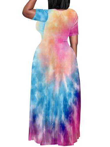 Image of SUZONANA Plus Size Dresses for Women Summer Casual Maxi Dress Short Sleeve Loose Vacation Dress