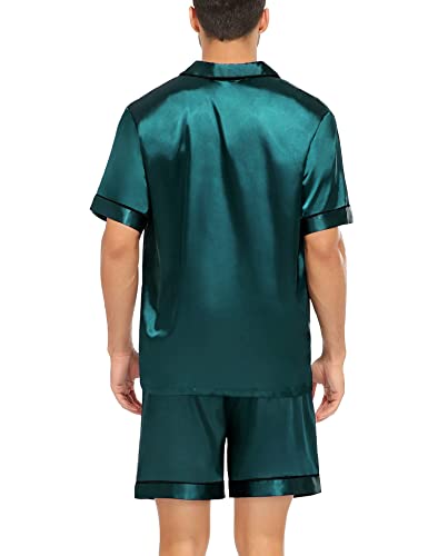 Image of SWOMOG Satin Matching Pajamas Sets Couple Silk Button Down Nightwear Women & Men Short Sleeve Sleepwear 2 Pieces Loungewear