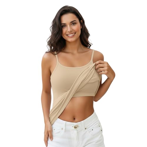 Image of Women's Shelf Bra Camisole Tops Adjustable Spaghetti Strap Cami Tank Cotton Undershirts