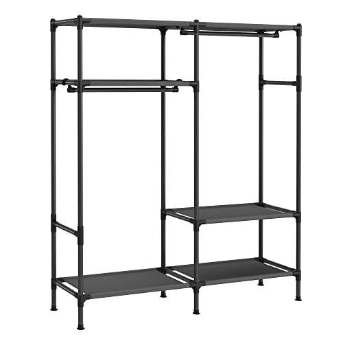 Songmics Garment Rack Heavy Duty Clothes Rack, 65 Inch Freestanding Portable Wardrobe Closet With Hanging Rails And Shelves, Total Load 242 Lb, Easy Assembly, For Cloakroom, Bedroom, Black Urdr201B02 #TOP19