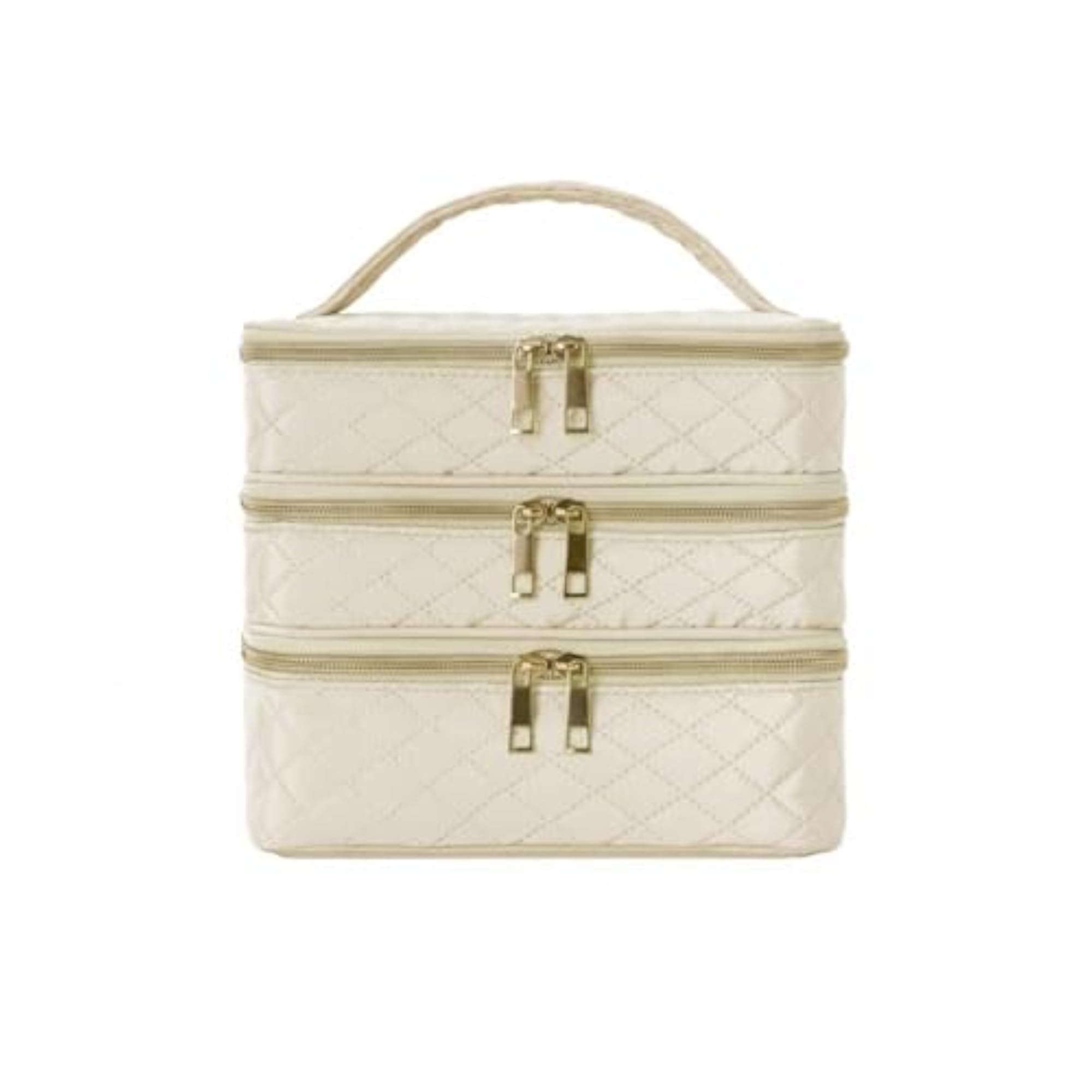 Double Zipper 3-Layer Makeup Case, Portable Cosmetic Organizer