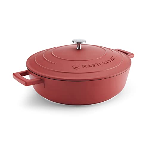MasterClass Casserole peu profonde avec couvercle, de la cuisinière au four en passant par la table, ultra légère, conduction optimale de la chaleur, 4L, rouge