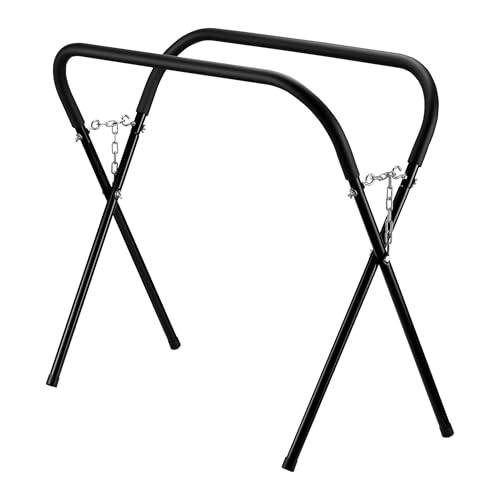 WilTec Chevalet Noir Support Pare-Brise Pliable Acier 50kg Max. Hauteur réglable Tréteau de Travail Carrosserie avec Chaînes de Verrouillage Réglage Outil Mécanicien Automobile