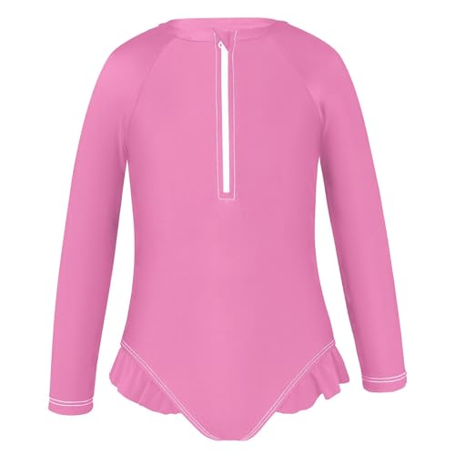 CHIFIGNO Quick Dry One Piece Swimsuit Girls Coral Pink Long Sleeve Bathing Suit 3T2