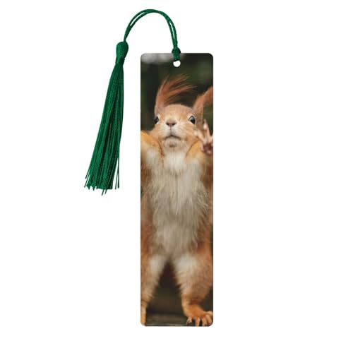 リス おもしろアニマルプリント 読書ページマーカー しおり タッセル付き木製しおり5個 本好きへのギフトに
