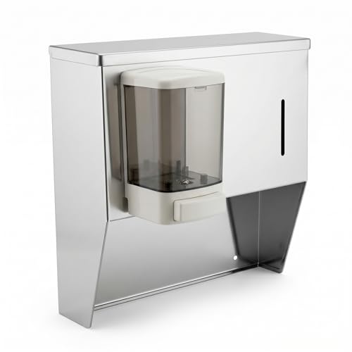 Image of 16 Inch Wall Mount Soap and Paper Towel Dispenser for Commercial Hand Sinks, Stainless Steel Manual Tri-Fold Towel Holder with Soap Dispenser, NSF Certified