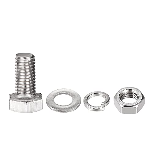 Image of uxcell M8 x 16mm Hex Head Screws Bolts, Nuts, Flat & Lock Washers Kits, 304 Stainless Steel Fully Thread Hexagon Bolts 4 Sets