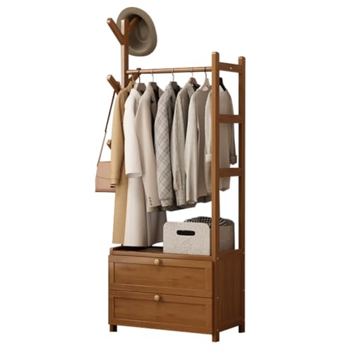 Armario abierto – Perchero de bambú con cajones, organizador de ropa de madera independiente para dormitorios pequeños, diseño que ahorra espacio, solución de almacenamiento elegante