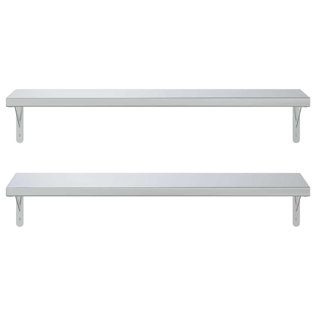 vidaXL Mensole a Muro 2 pz 100x30 cm Argento in Acciaio Inossidabile, mensola sospesa, mensola sospesa a Muro, scaffale espositivo a Muro