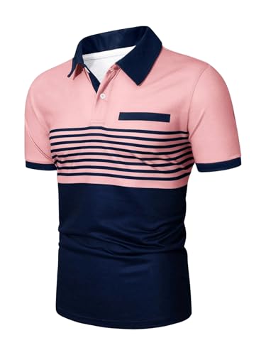 SOLY HUX Men's Golf Shirts Short Sleeve Striped Collared T Shirt Casual Work Shirts2