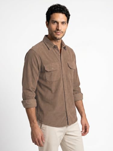 Image of Urbano Fashion Men's Corduroy Full Sleeve Regular Fit Solid Overshirt with Utility Pockets
