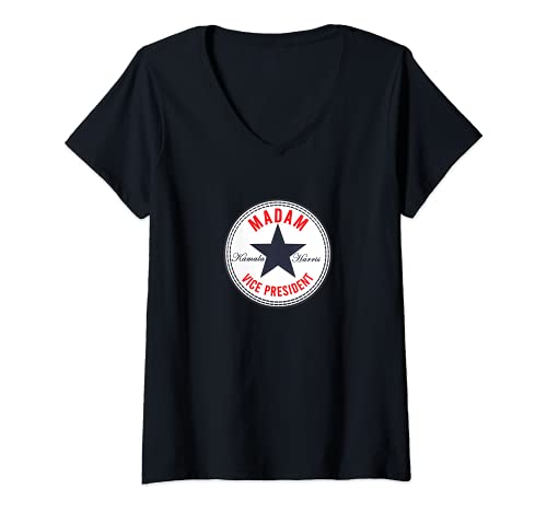 Femme Kamala Harris – Madam vice-président | Logo étoile politique T-Shirt avec Col en V