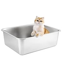 XXL Katzenklo,Großes Katzentoilette 50 * 35 * 15 cm Niemals Gerüche, Rostfrei, Antihaft Glatte Oberfläche, Edelstahl Katzenklo Fassungsvermögen für Leichtere Reinigung (Silber, 50 * 35 * 15 cm)