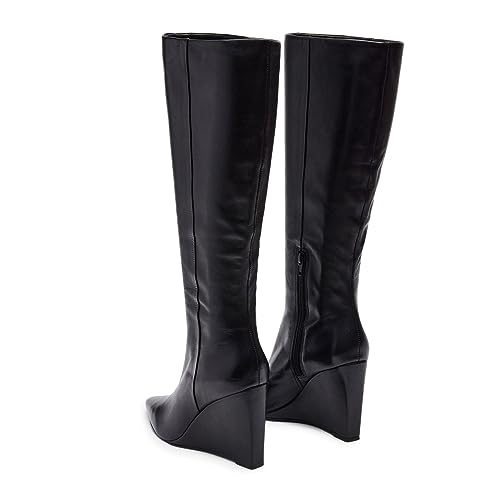 miss left Women Wide Calf Knee High Boots Closed Pointed Toe Wedge High Heel Side Zipper Party Club Dress Fashion Shoes Size 4-16 US3