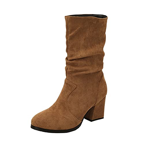 Bottes mi-mollet femme contre le mal de pieds hiver avec talon épais et bout rond