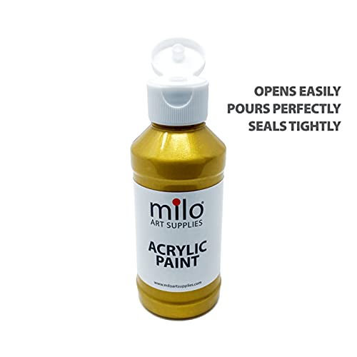 Image of milo Metallic Acrylic Paint Set, 6 Metallic Colors, 4 oz Bottles | Safe and AP Non-Toxic, Made in the USA, Arts & Crafts Paints for Artists, Student & Hobby Painters, Paint Pack, Multi-Media