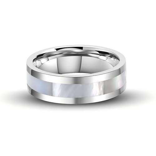 Titanium Wedding Bands with Mother of Pearl Inlay 6mm for Everyday Wear Comfort Fit Engagement Ring for Men Women