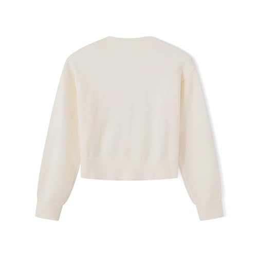 Image of Women Y2K Button Front Crop Sweater Cardigan Solid Color Crew Neck Long Sleeve Knit Fall Tops Streetwear