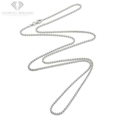 Giorgio Bergamo 925 Italian Sterling Silver 2Mm Ball Bead Moon Cut Chain, Rhodium Dog Tag Solid Necklace, (24) #TOP1