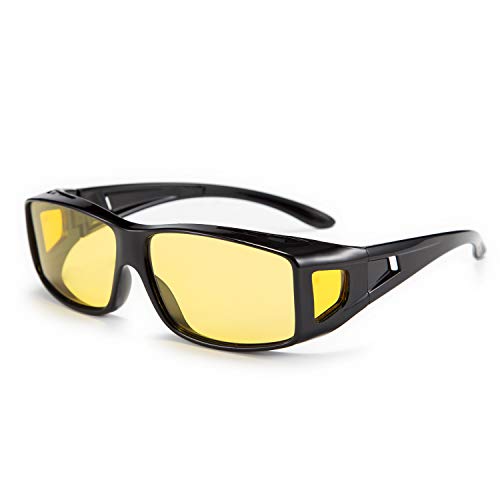 FEISEDY Night Driving Fit Over Glasses Sunglasses for Men Women,Polarized Wrap Around Yellow Sunglasses UV400 B2593