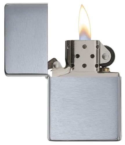 Image of Zippo Metal Vintage Brushed Chrome Without Slashes, Silver, Pocket Fuel, Windproof Premium Lighter (BIS Certified)