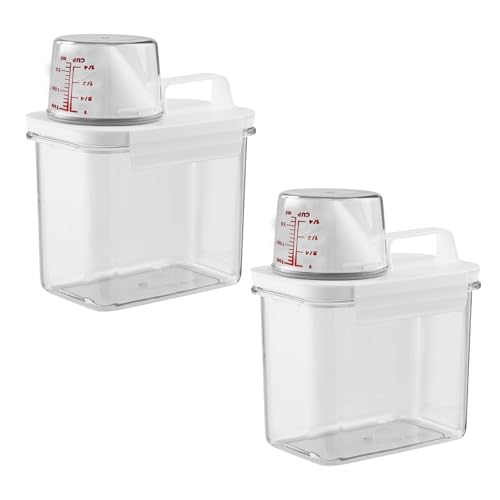 YILANJIN 2 PCS Detergent Dispenser, Laundry Storage Containers with Carry Handle, Measuring Cup, Detergent Container, Cereal Container, Washing Powder Storage for Scent Booster, Laundry Powder 1100ML