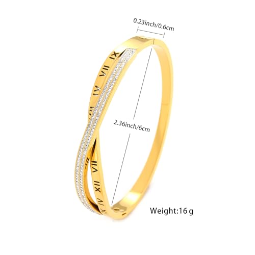 18K Gold Plated 316L Stainless Steel Bracelets Bangle Collection - 12 Unique Designs + Matching Diamond-Accent Titanium Steel Chain, Gift for Women2