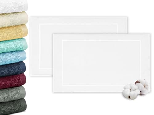 ZOLLNER 2er Set Badevorlagen in 50x70 cm - saugstarke und weiche Badematten in weiß - angenehmer Massageeffekt - waschbar bis 95°C - für Fußbodenheizung geeignet - Baumwolle - Hotelqualität