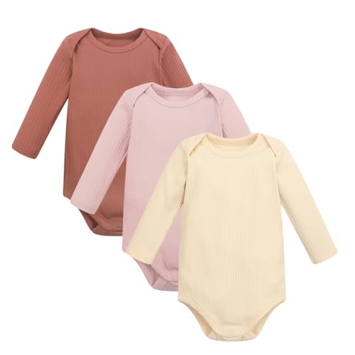 Baby Organic Cotton Romper Long Sleeve Bodysuit Solid Boy Girl Infant Romper Jumpsuit Outfit 3 Pack