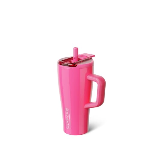 Image of BruMate Era Flip 20oz Kids Tumbler with Covered Flip Down Straw | 100% Leakproof Insulated Kids Cup | Made of Stainless Steel | Cup Holder Friendly | 20oz (Neon Pink)