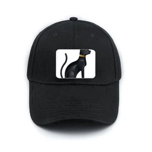 Casquette noire réglable avec motif chat noir égyptien brodé et visière courbée