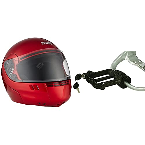 Image of Studds Full Face Helmet Ninja 3G (Eco Cherry Red, M) & Universal Helmet Security Guard /Lock for Fender Fitment