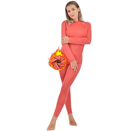 qualidyne Womens Thermal Underwear Ultra-Soft Base Layer Long Johns Set Winter Sports Top and Bottom Suits Pink