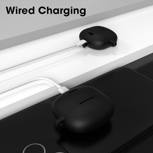 Sounce Earphone Case Cover Compatible for GOBOULT Z25, Soft Silicone Skin Case Cover Shock-Absorbing Protective Case with Keychain [Front LED Visible](Black)