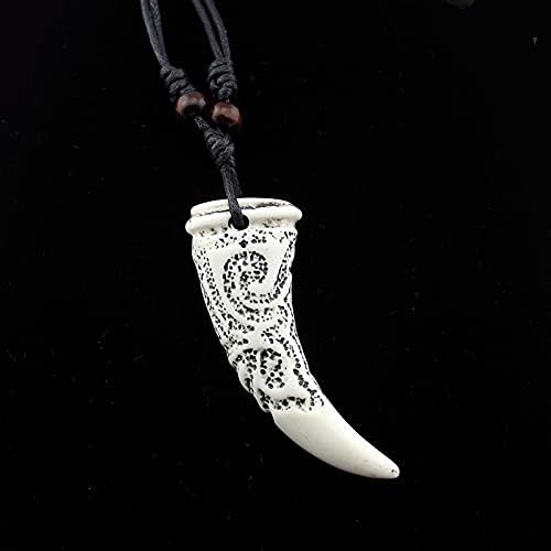 Wolf Tooth Pendant Necklace for Men Women with Handmade Wood Adjustable Black Cord - Image 2