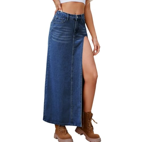 Amazon.com: HGKPFGTF Long Denim Skirt for Women Sexy High Split