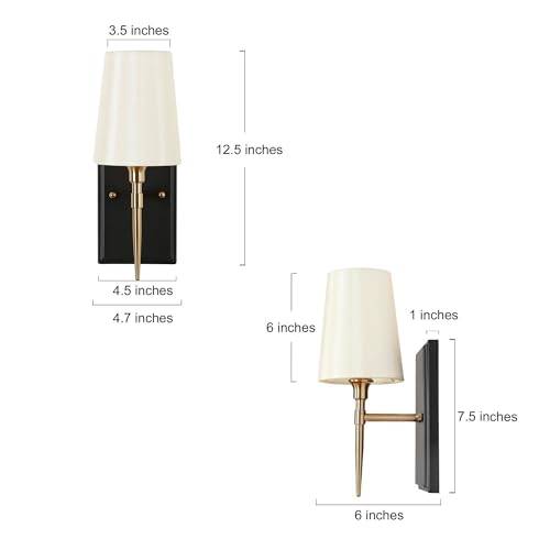 Image of Black Gold Sconce, Modern Sconces Wall Lighting with Fabric Shade for Bathroom, Bedroom, Kitchen and Living Room