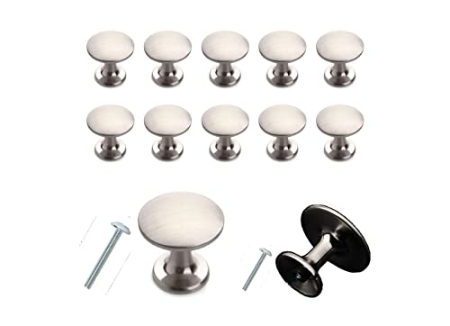 MYA 10Pieces Nickel Door Knobs for Cupboards with 20Pcs of 25mm and 10mm Screws, Cabinet Knobs, Kitchen Door Handles