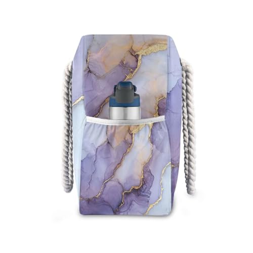 Marble White Purple Travel Bag Beach Sports Handbag Waterproof Sandproof with side pockets Wet Bag Large Womens Travel Tote for Gym Travel Daily3